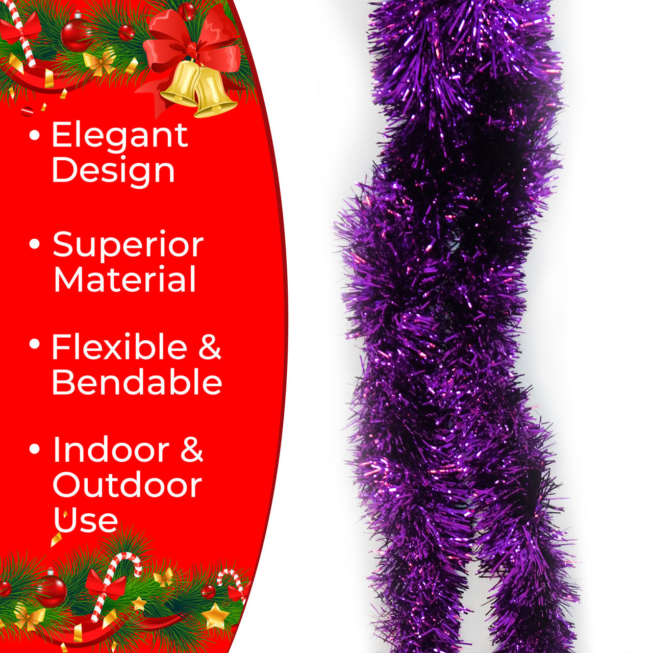 2m Christmas Tinsel Garland - Purple