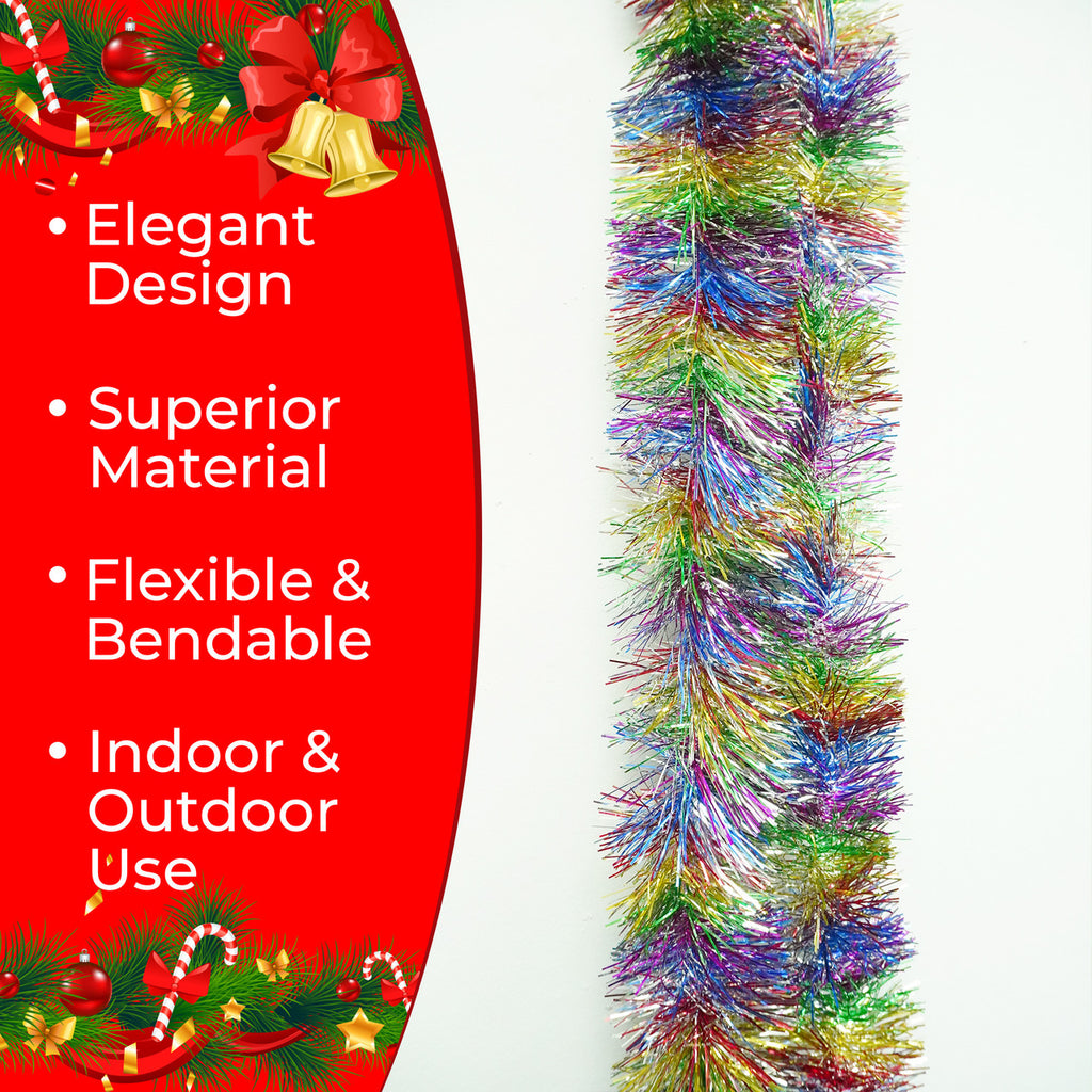 2m Christmas Tinsel Garland - Rainbow