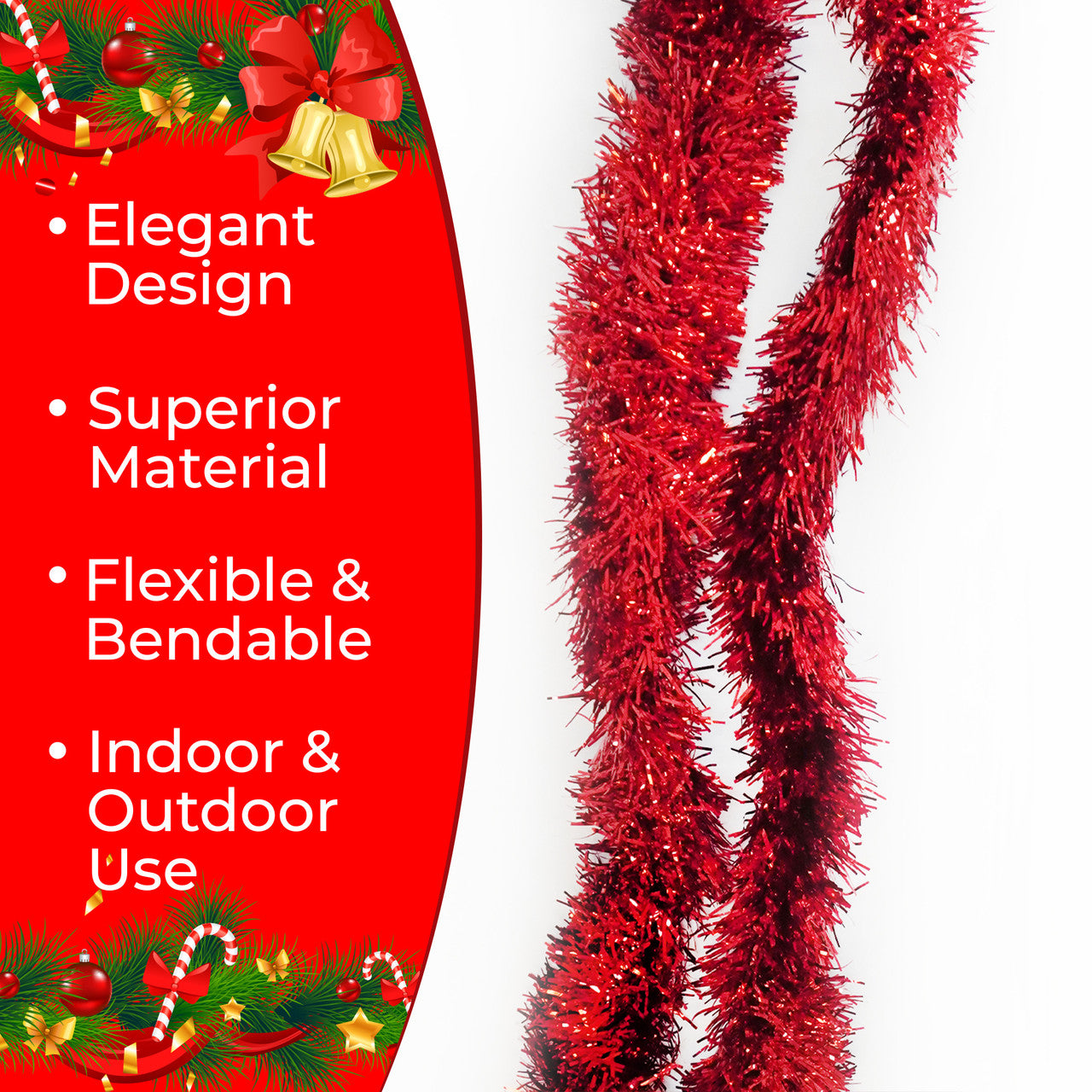 2m Christmas Tinsel Garland - Red