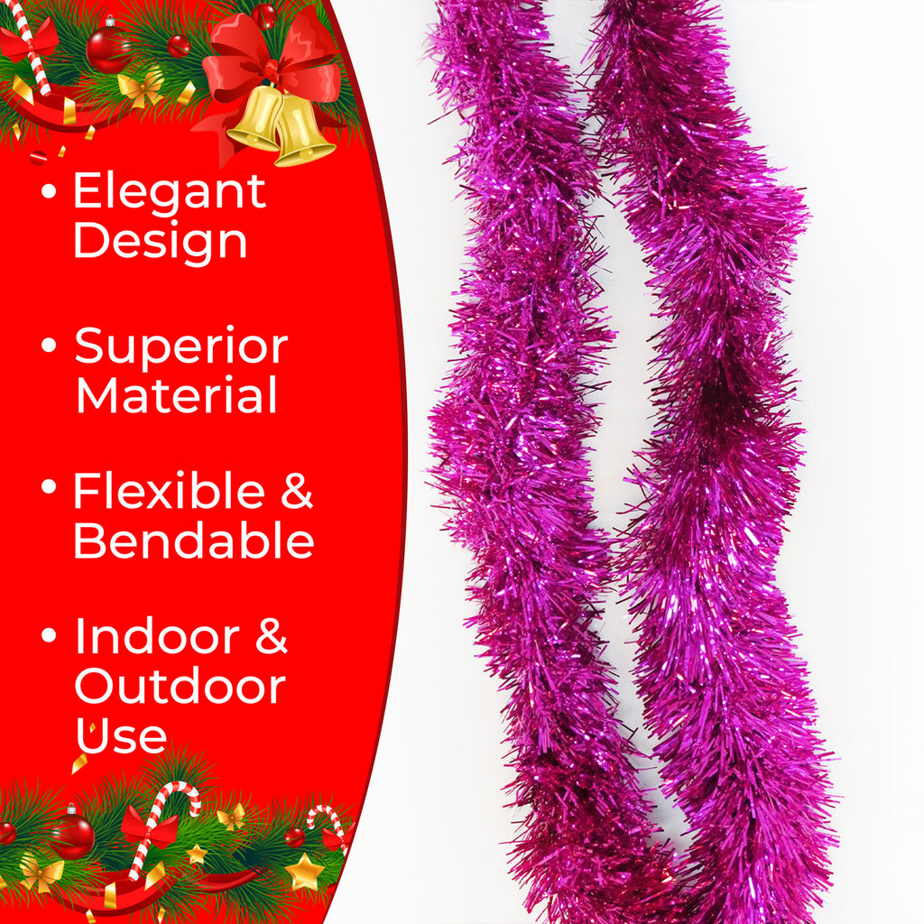 2m Christmas Tinsel Garland - Rose Pink