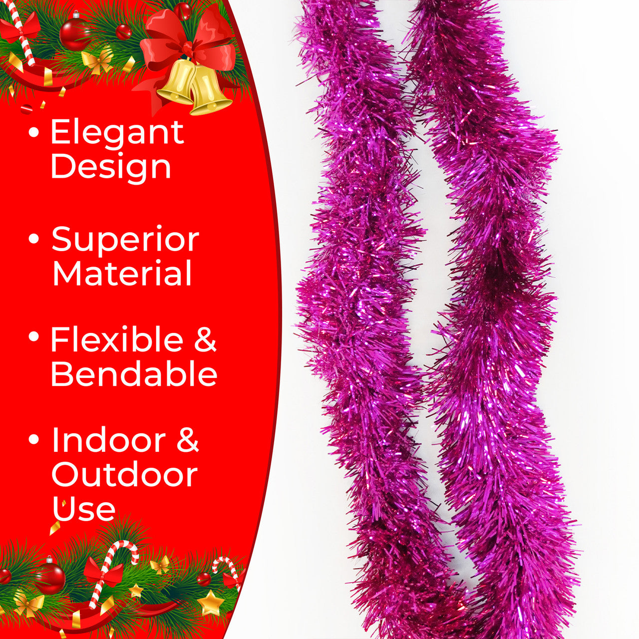 2m Christmas Tinsel Garland - Rose Pink