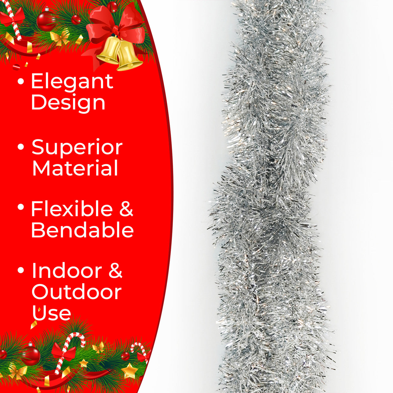 2m Christmas Tinsel Garland - Silver