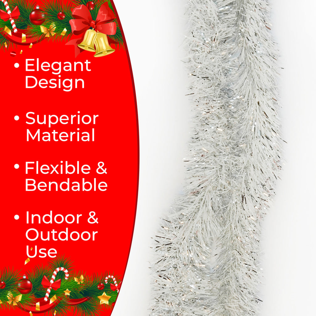 2m Christmas Tinsel Garland - Silver & White
