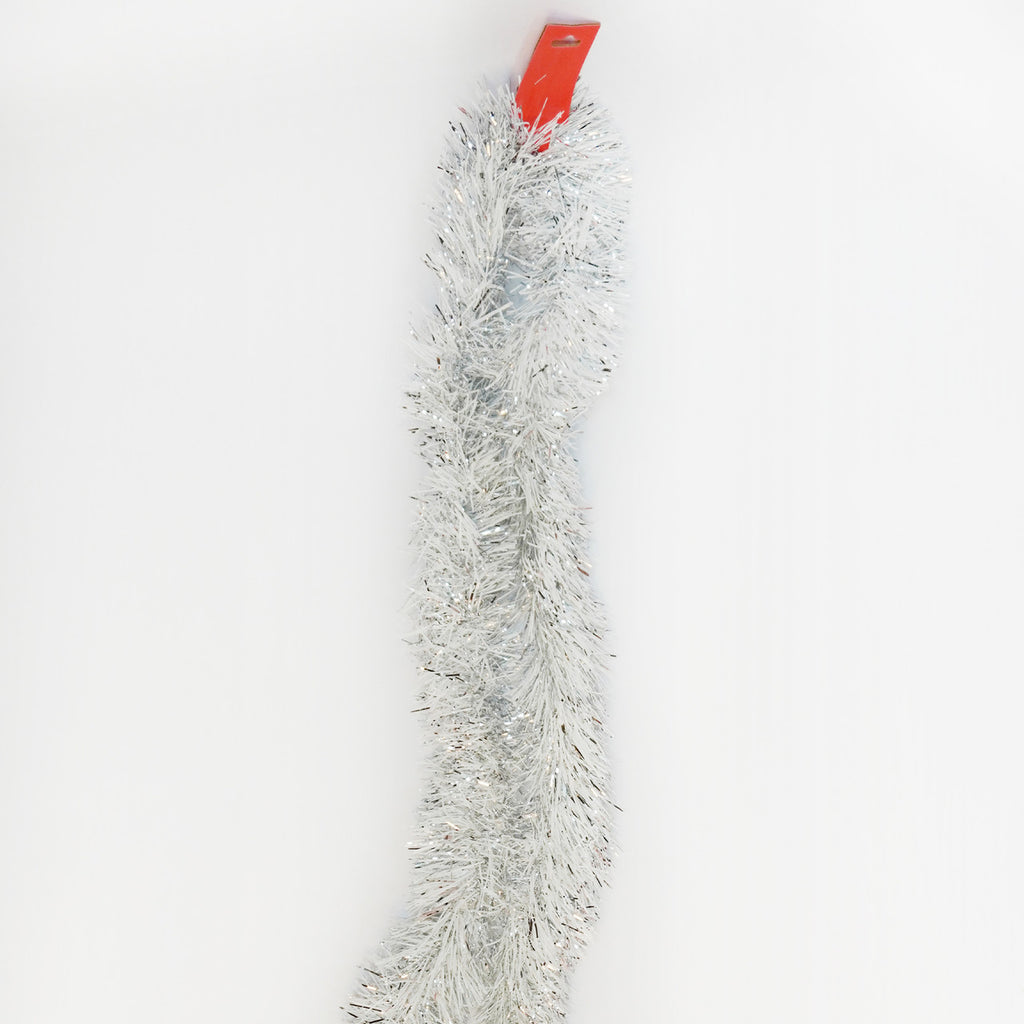 2m Christmas Tinsel Garland - Silver & White