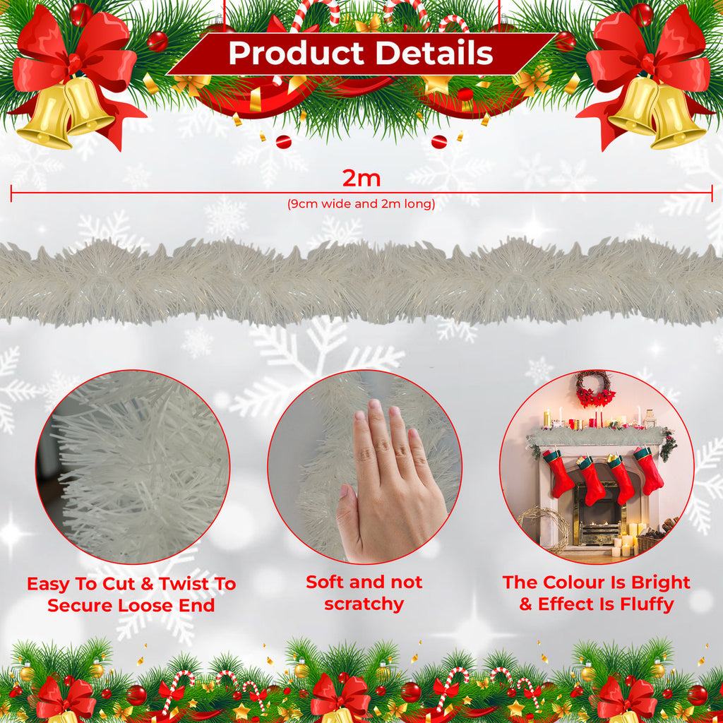 2m Christmas Tinsel Garland - White