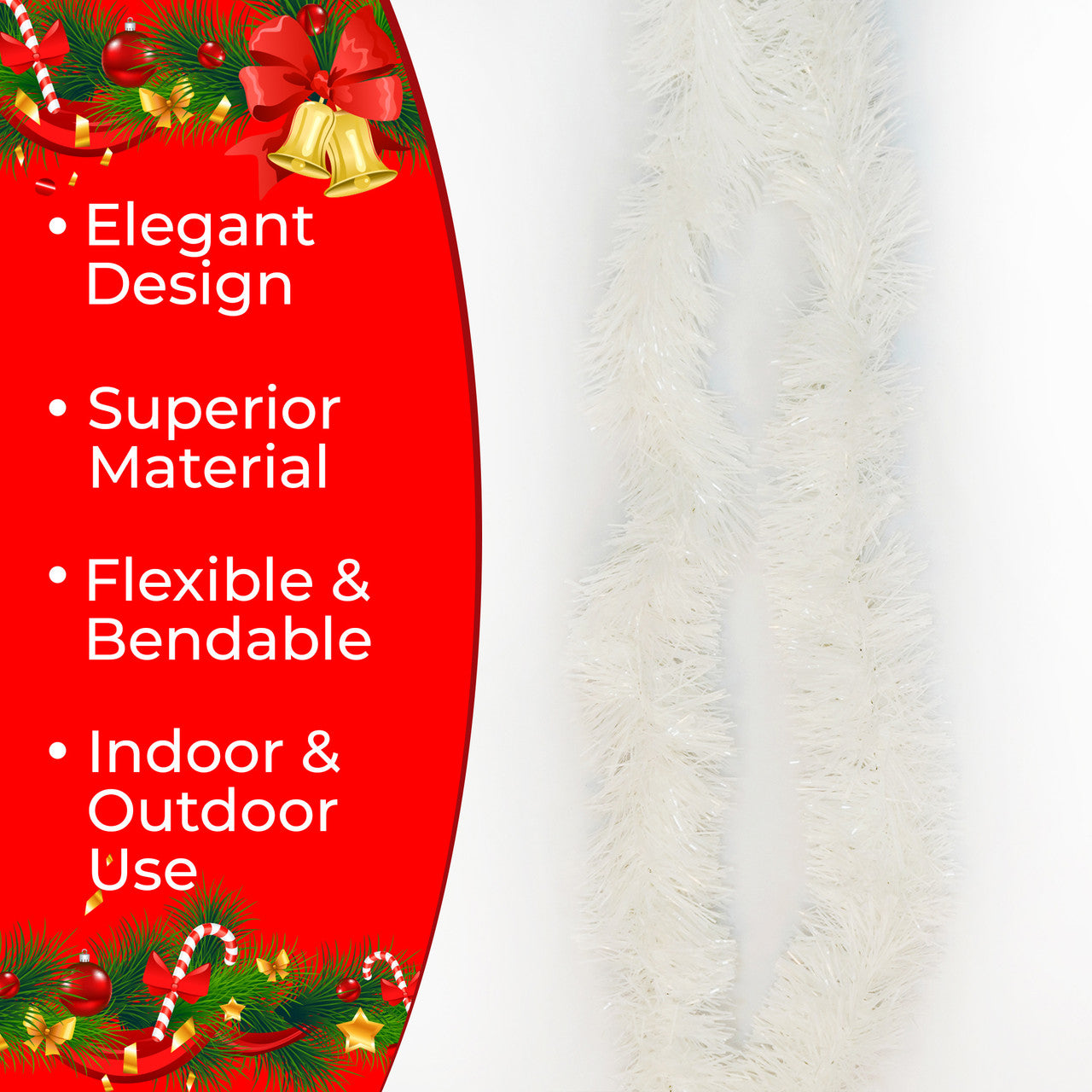 2m Christmas Tinsel Garland - White