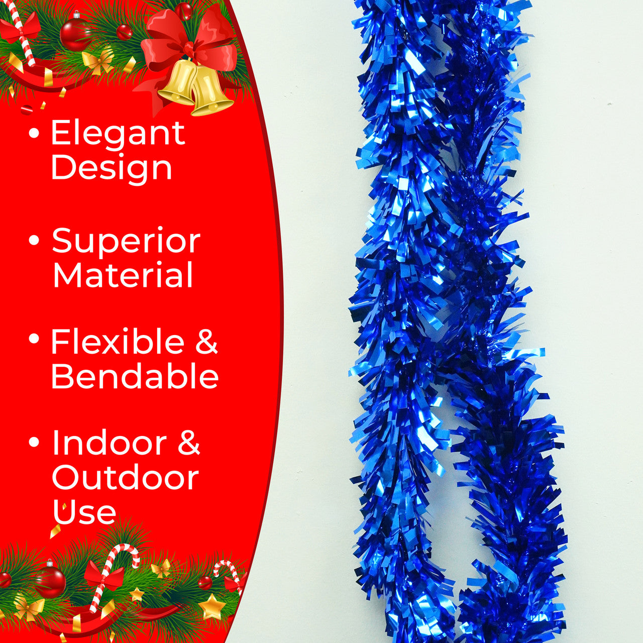 2m Christmas Wide Tinsel Garland - Blue