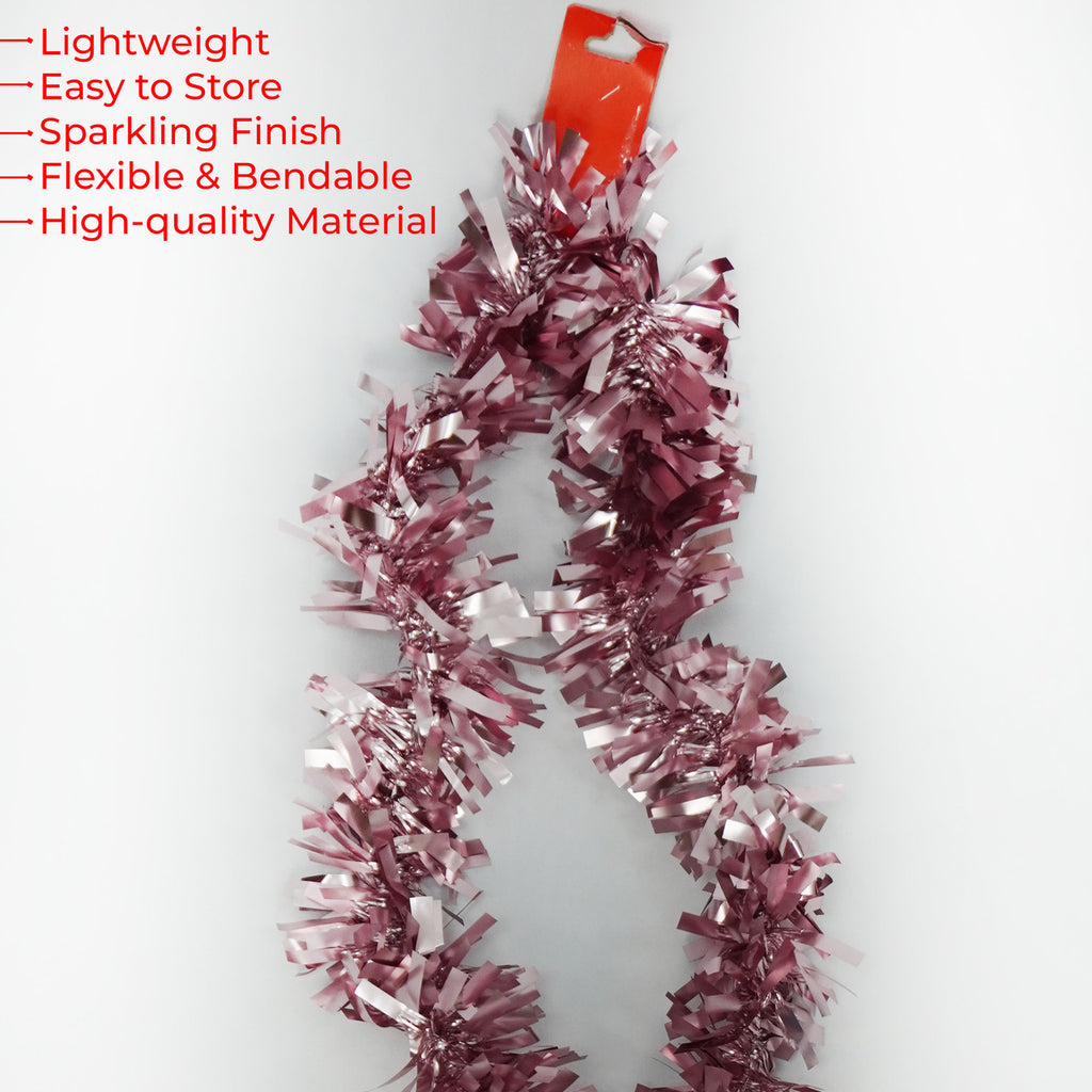 2m Christmas Wide Tinsel Garland - Baby Pink