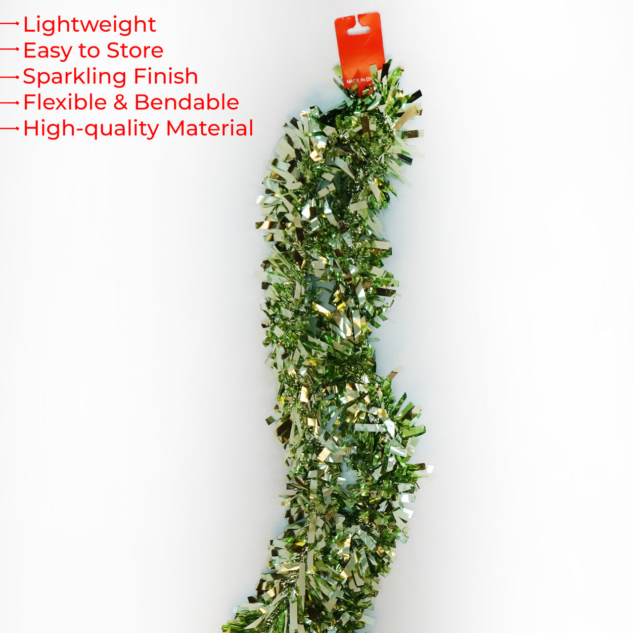 2m Christmas Wide Tinsel Garland - Apple Green