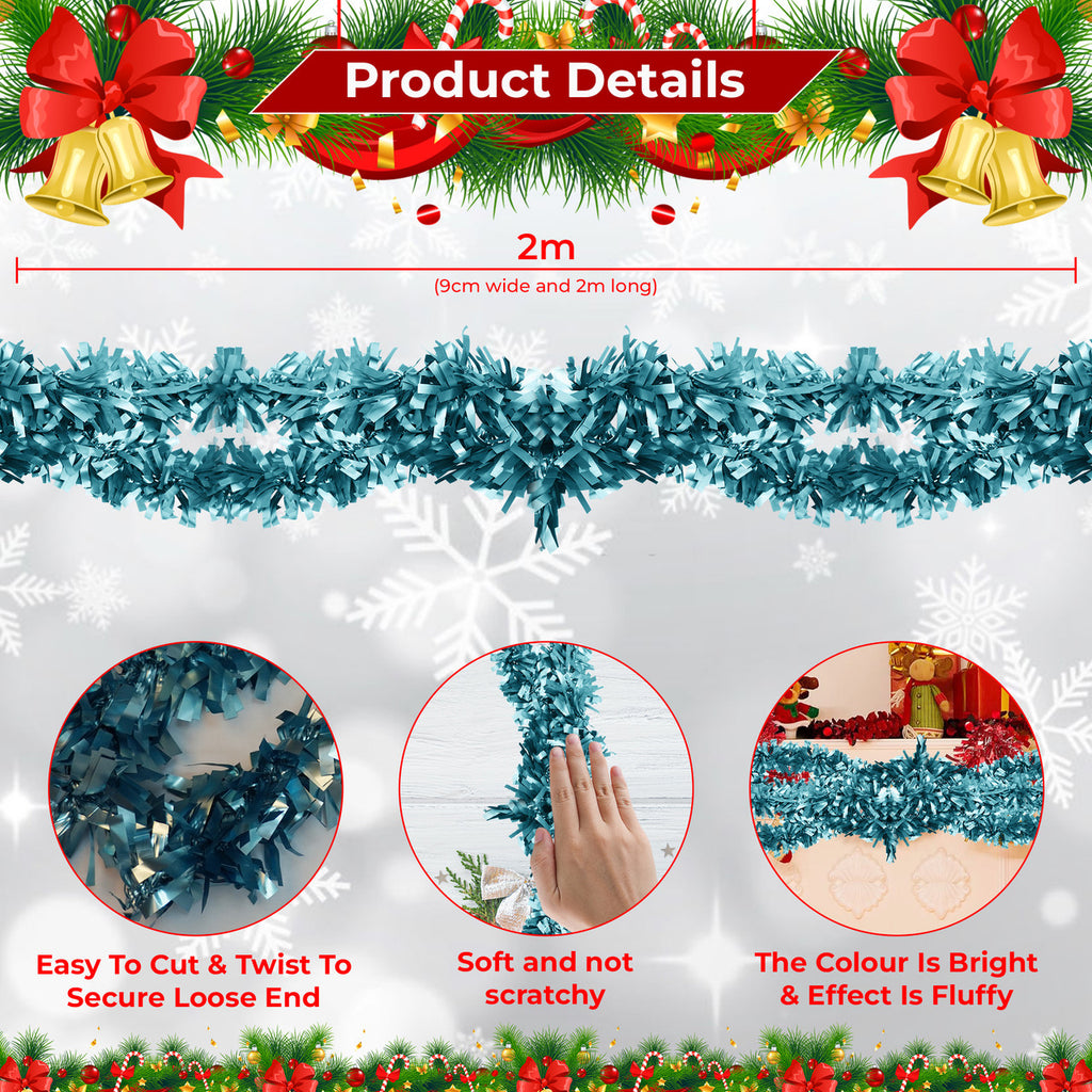 2m Christmas Wide Tinsel Garland - Baby Blue