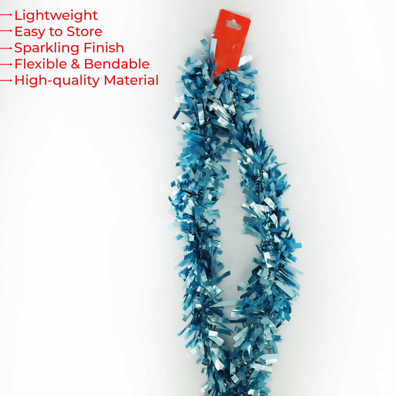 2m Christmas Wide Tinsel Garland - Baby Blue