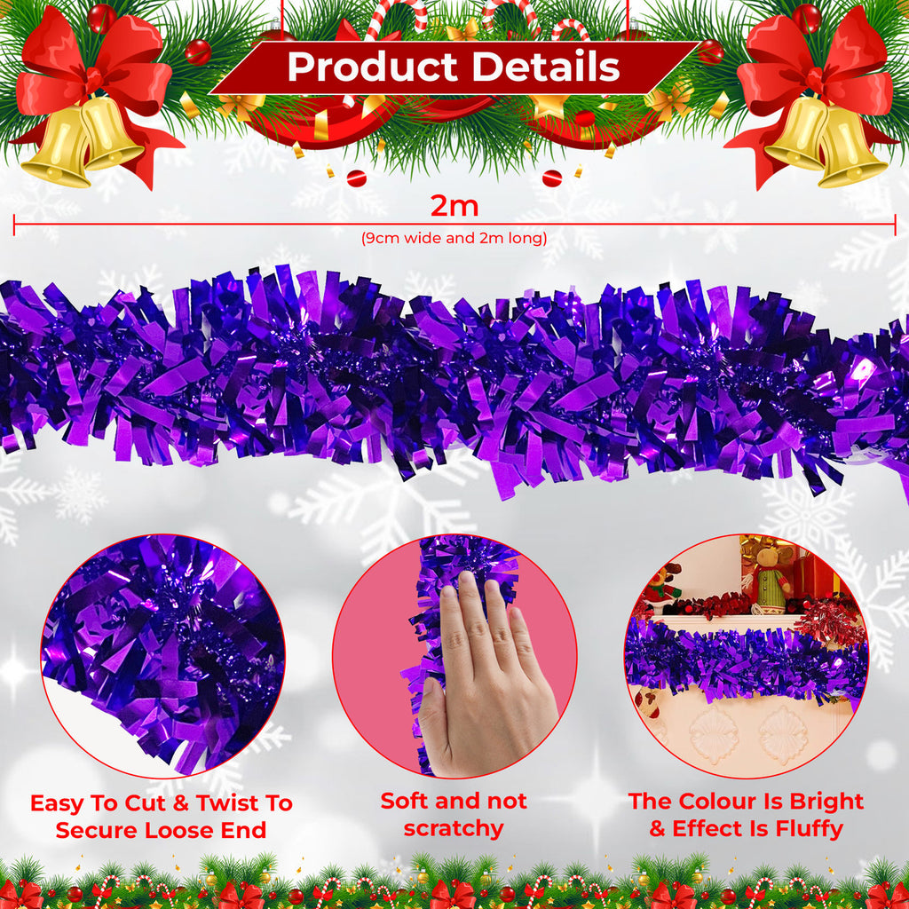2m Christmas Wide Tinsel Garland - Dark Purple