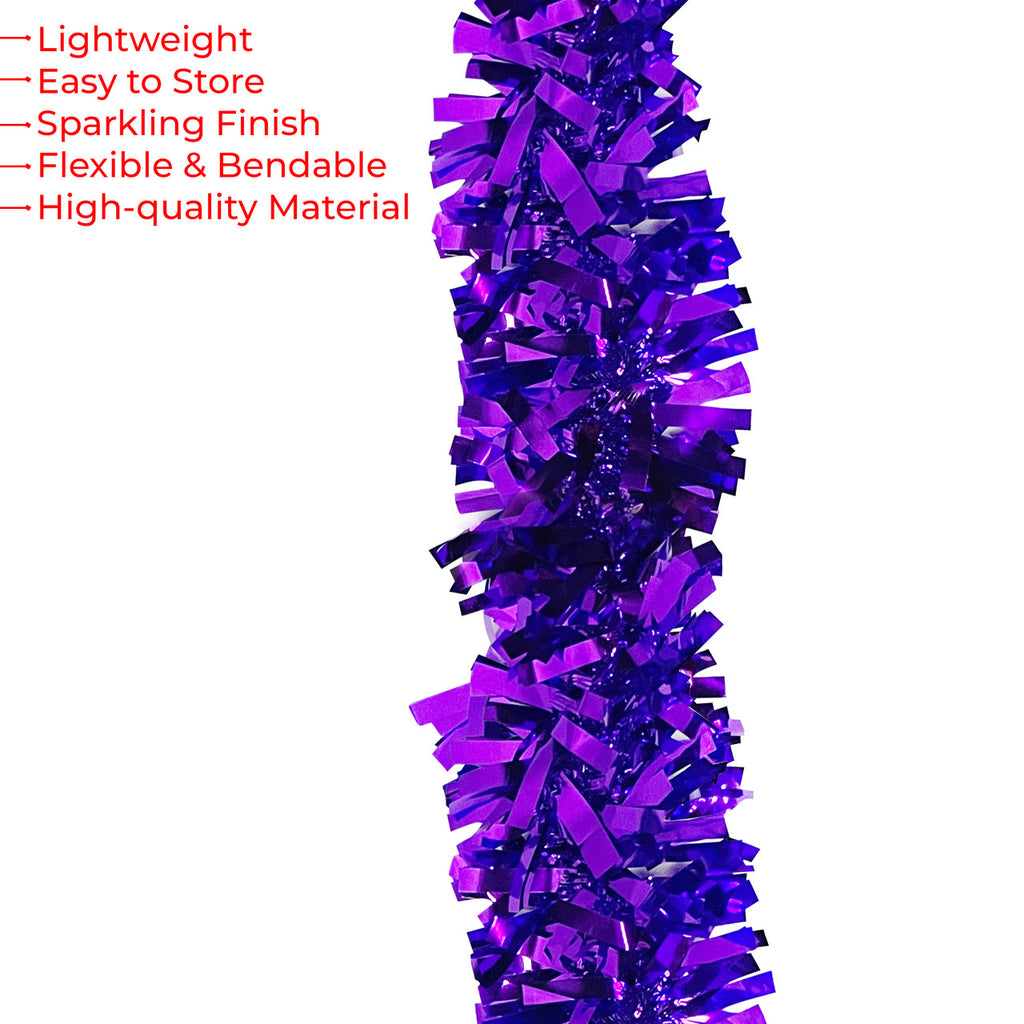 2m Christmas Wide Tinsel Garland - Dark Purple
