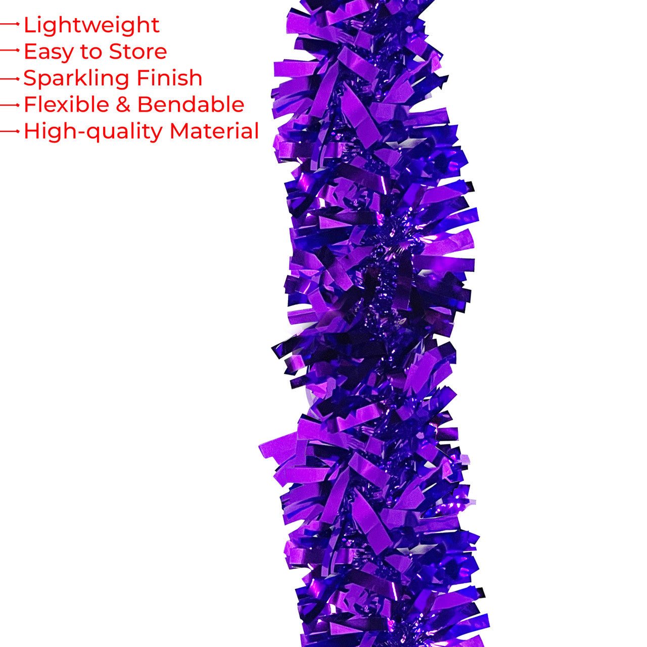 2m Christmas Wide Tinsel Garland - Dark Purple