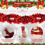 2m Christmas Wide Tinsel Garland - Red