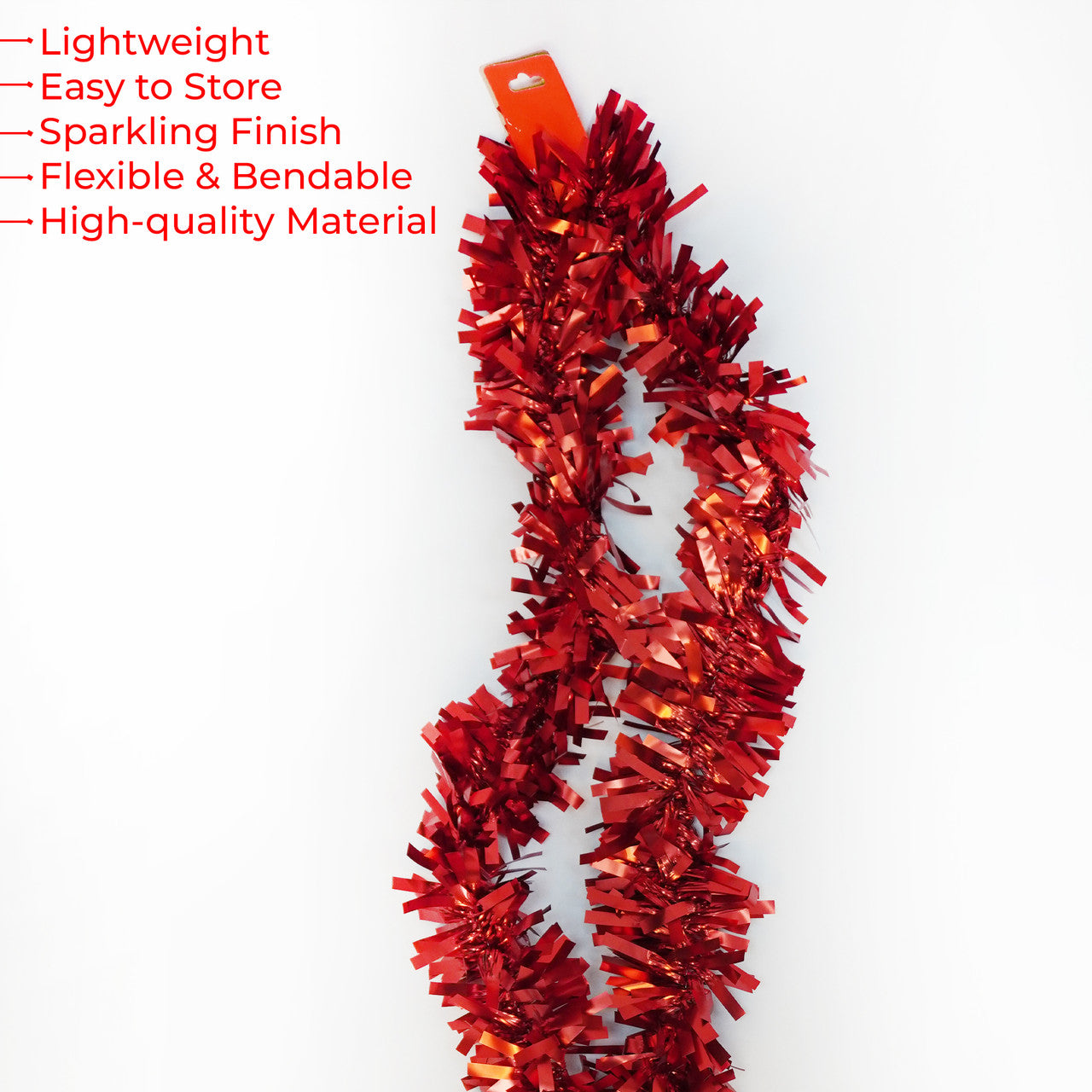 2m Christmas Wide Tinsel Garland - Red