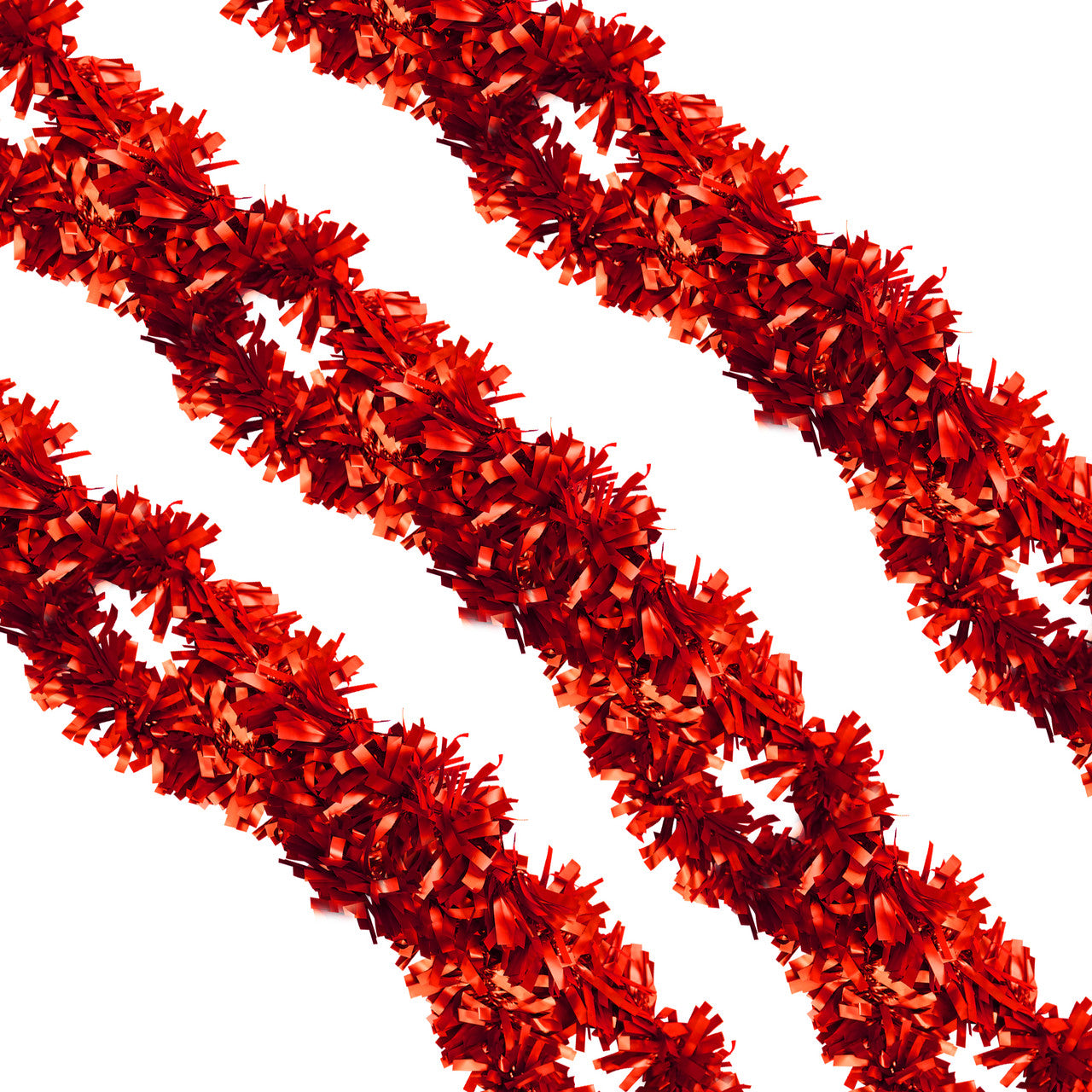2m Christmas Wide Tinsel Garland - Red