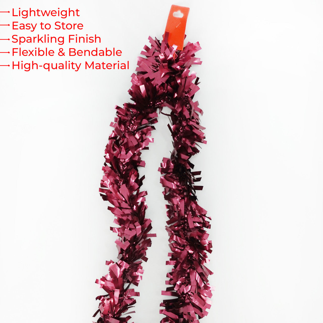 2m Christmas Wide Tinsel Garland - Burgundy