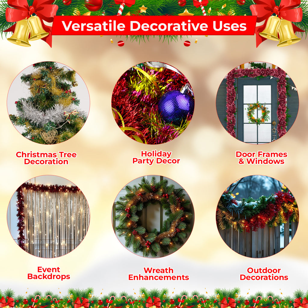 2m Christmas Wide Tinsel Garland - Burgundy