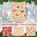 Christmas Kraft Wrapping Paper 70cm x 50cm, 9 sheets - Reindeer & Candy Cane Designs