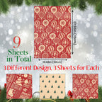 Christmas Kraft Wrapping Paper 70cm x 50cm, 9 sheets - Christmas Tree & Bauble Designs