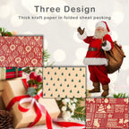 Christmas Kraft Wrapping Paper 70cm x 50cm, 9 sheets - Christmas Tree & Bauble Designs