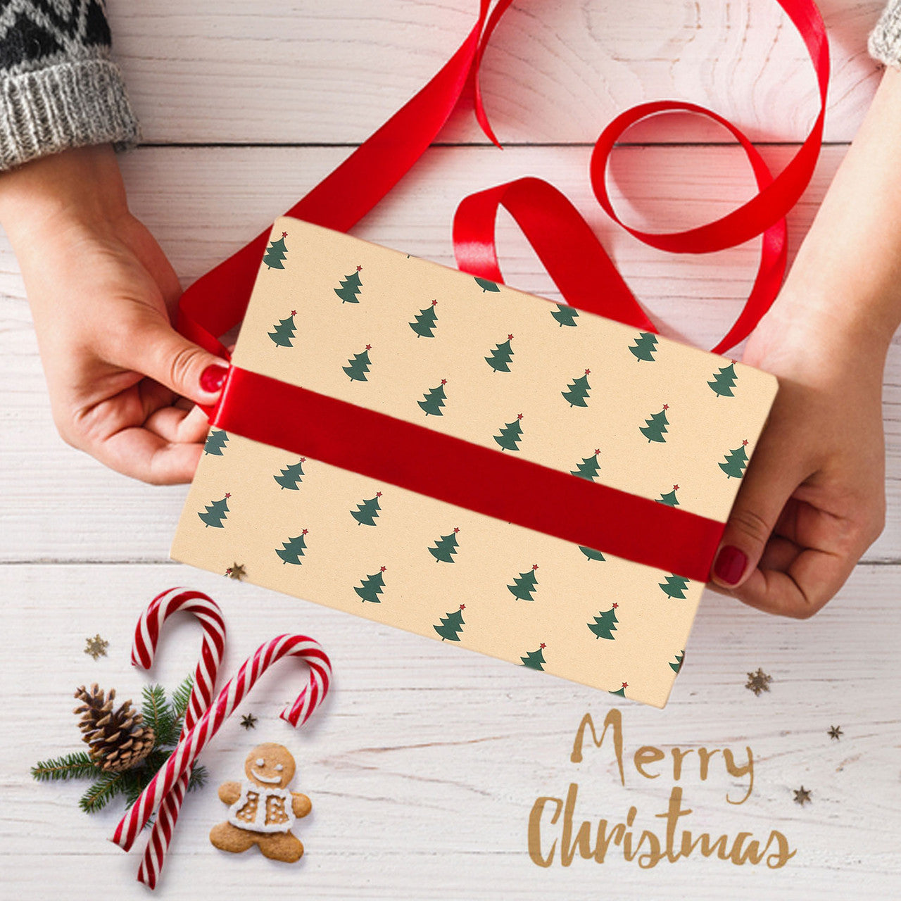 Christmas Kraft Wrapping Paper 70cm x 50cm, 9 sheets - Christmas Tree & Bauble Designs