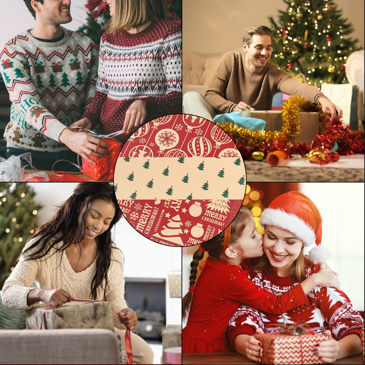 Christmas Kraft Wrapping Paper 70cm x 50cm, 9 sheets - Christmas Tree & Bauble Designs