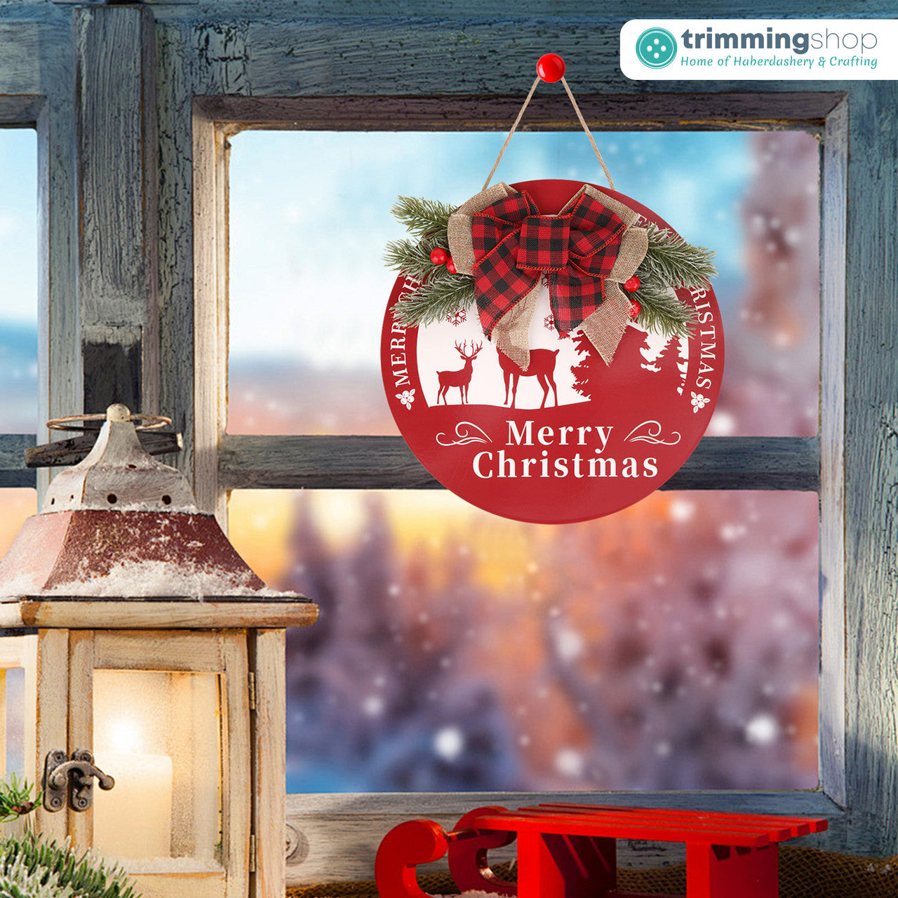 Merry Christmas Wooden Sign – Red