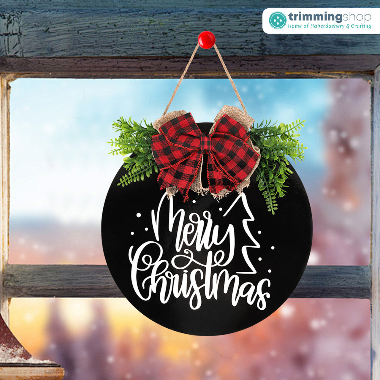 Merry Christmas Wooden Sign – Black & White