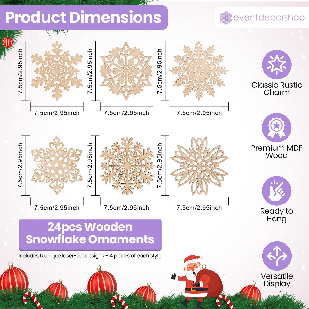 Wooden Snowflake Christmas Ornaments - 6 designs