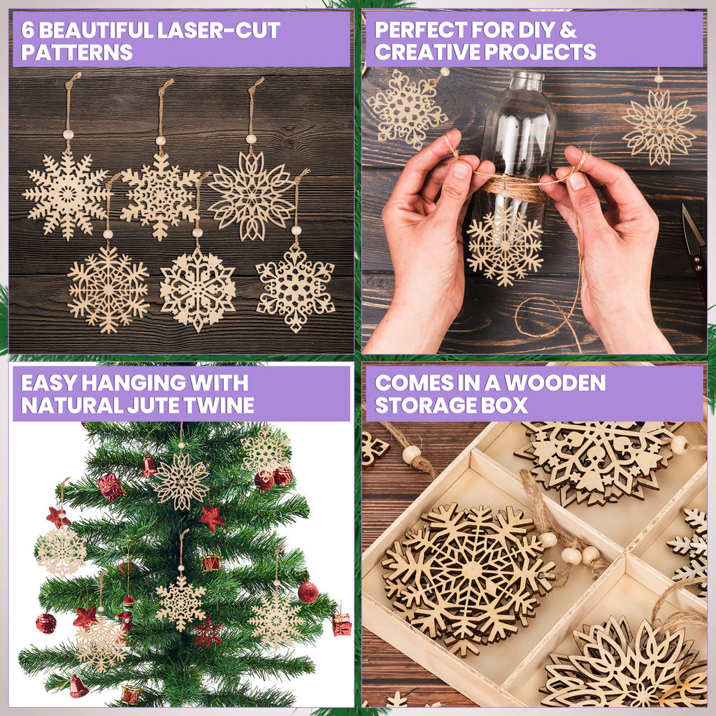 Wooden Snowflake Christmas Ornaments - 6 designs