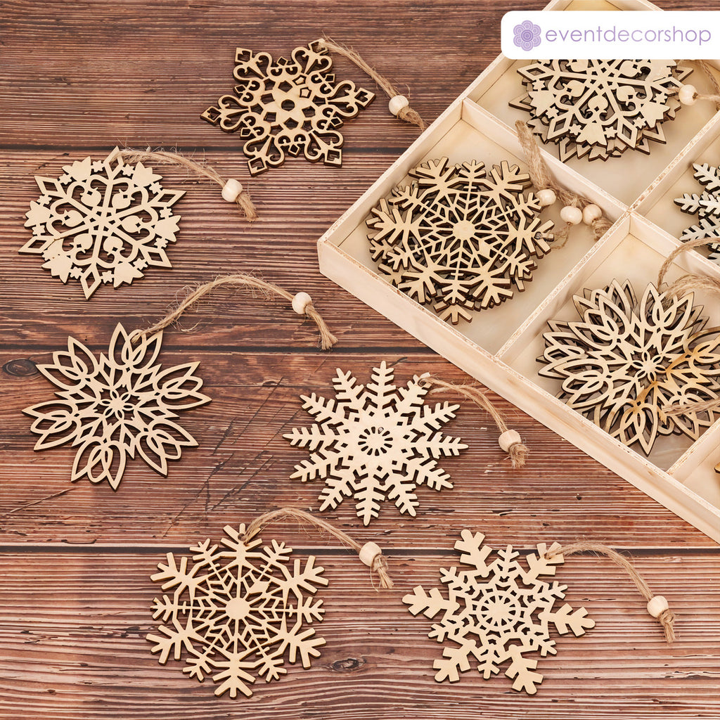 Wooden Snowflake Christmas Ornaments - 6 designs