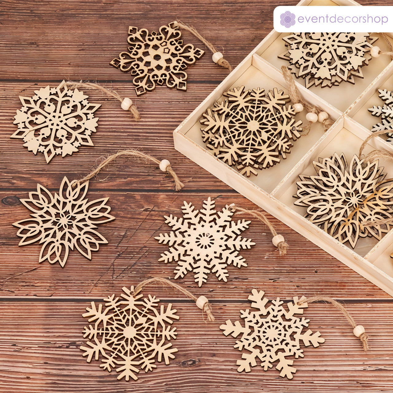 Wooden Snowflake Christmas Ornaments - 6 designs