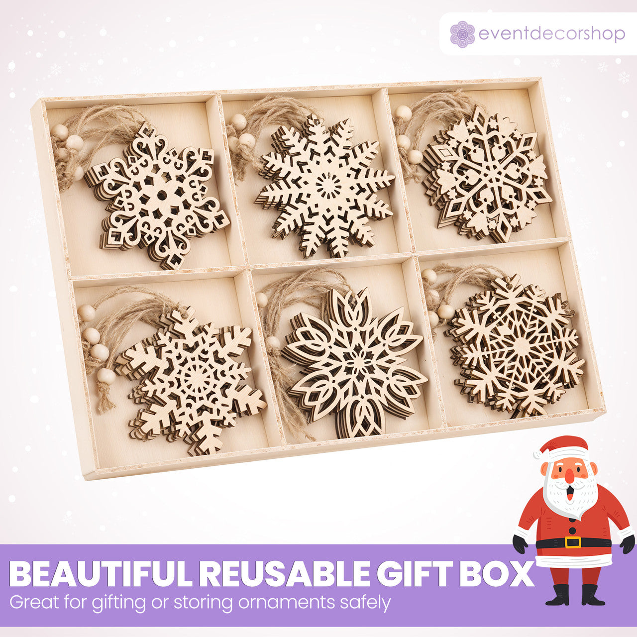 Wooden Snowflake Christmas Ornaments - 6 designs