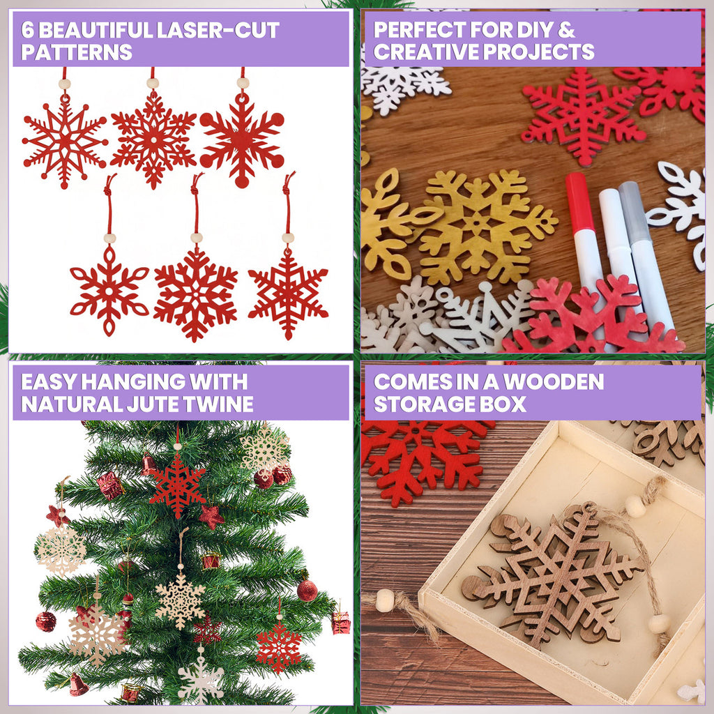 Laser Cut Wooden Snowflake Christmas Ornaments – 18-Piece