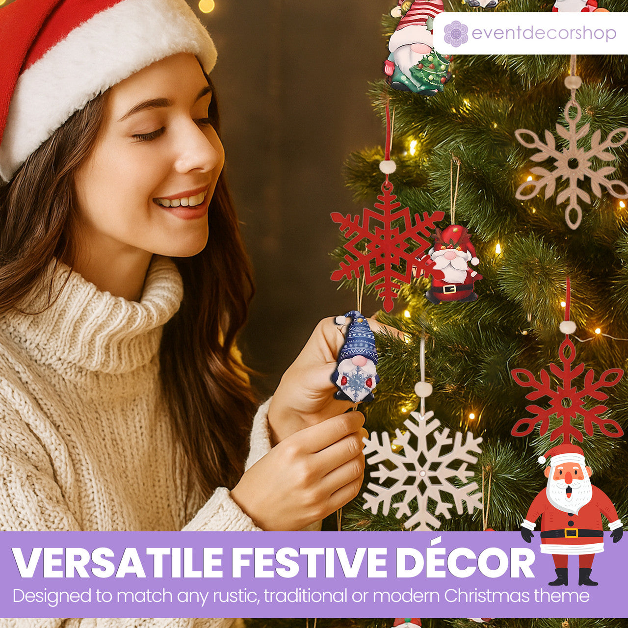 Laser Cut Wooden Snowflake Christmas Ornaments – 18-Piece