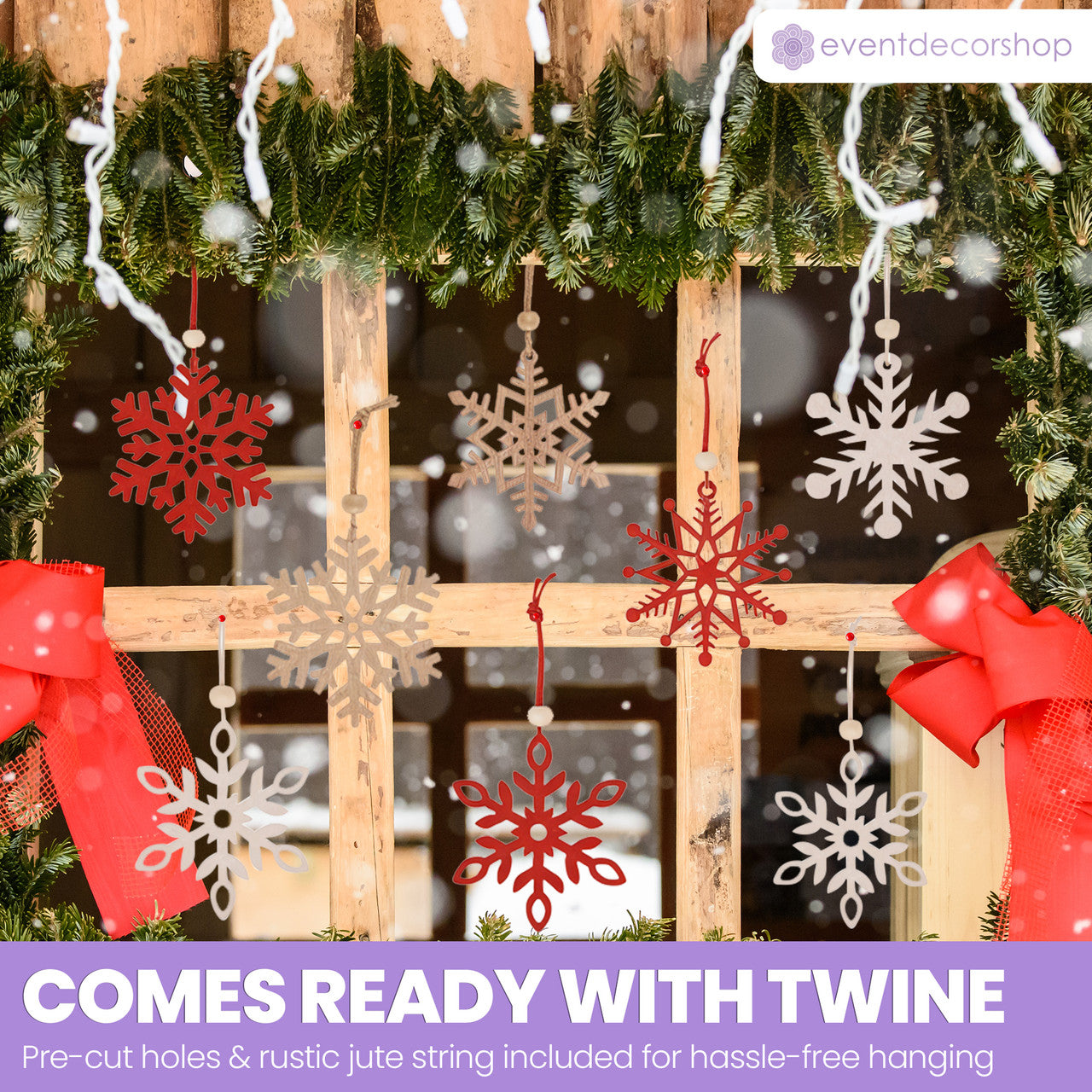 Laser Cut Wooden Snowflake Christmas Ornaments – 18-Piece