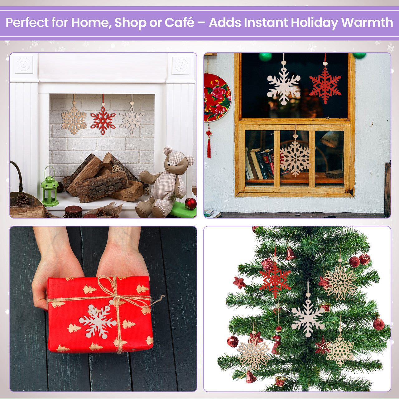 Laser Cut Wooden Snowflake Christmas Ornaments – 18-Piece