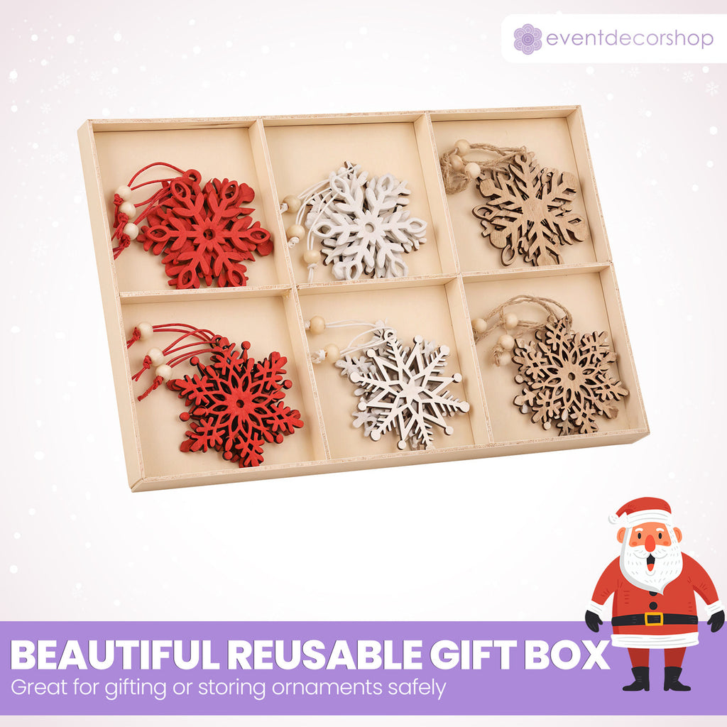 Laser Cut Wooden Snowflake Christmas Ornaments – 18-Piece