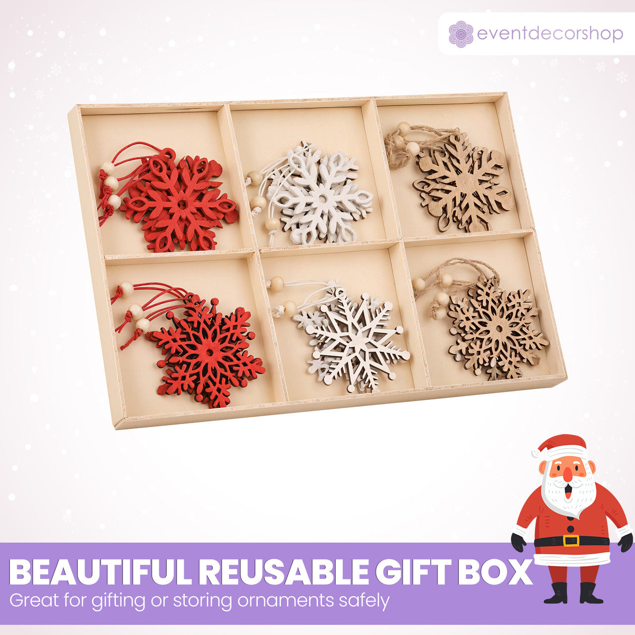 Laser Cut Wooden Snowflake Christmas Ornaments – 18-Piece