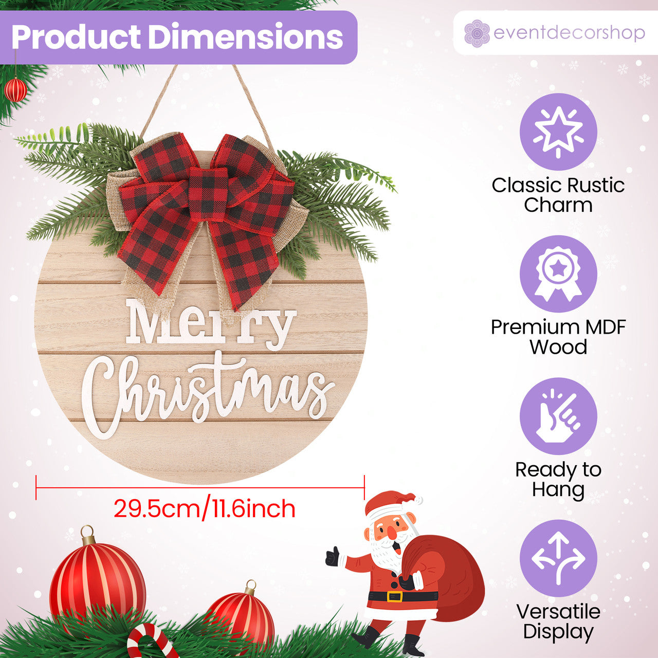 Merry Christmas Wooden Sign - Round