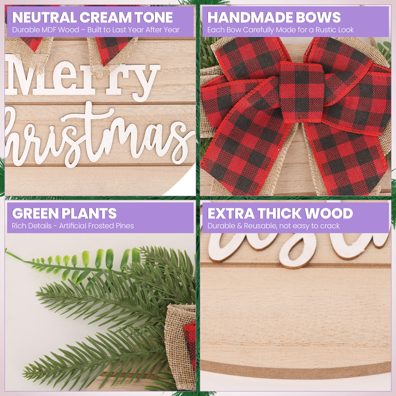 Merry Christmas Wooden Sign - Round