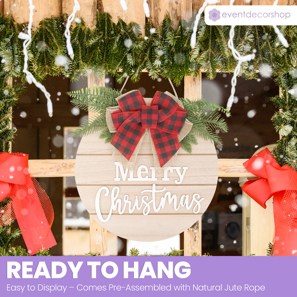 Merry Christmas Wooden Sign - Round