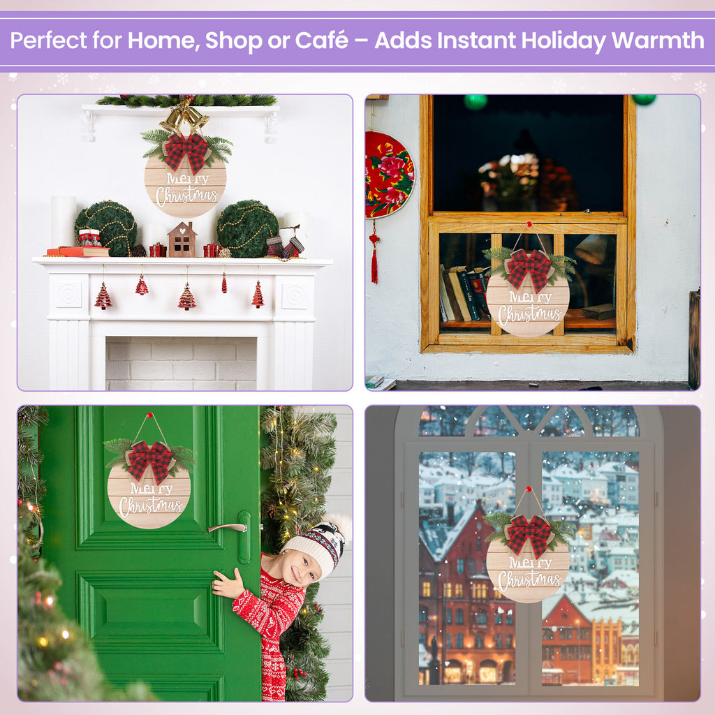 Merry Christmas Wooden Sign - Round