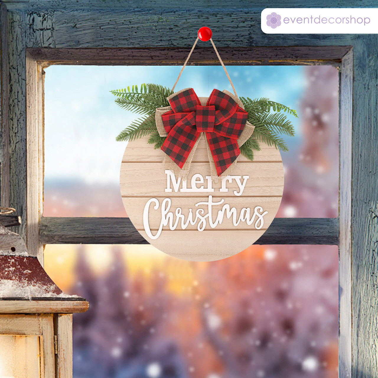 Merry Christmas Wooden Sign - Round