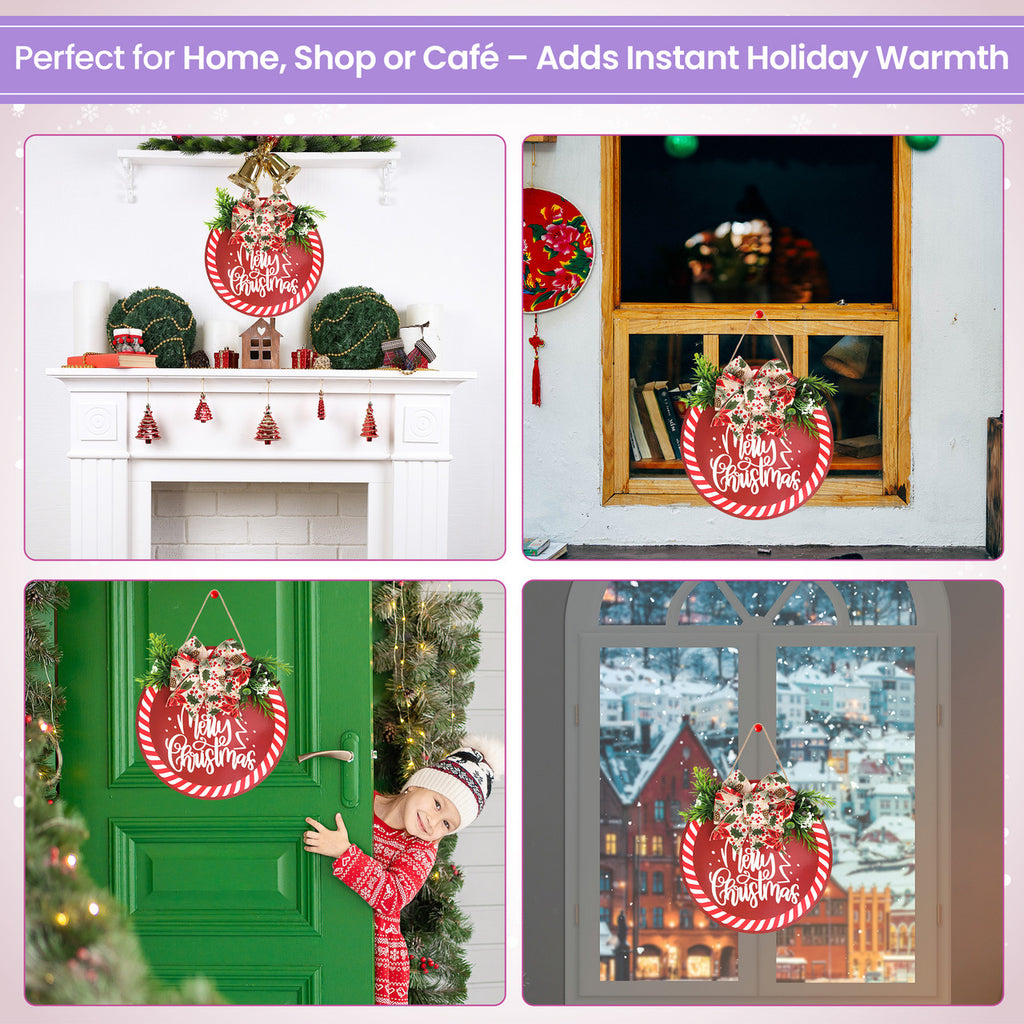 Merry Christmas Wooden Sign – Red & White