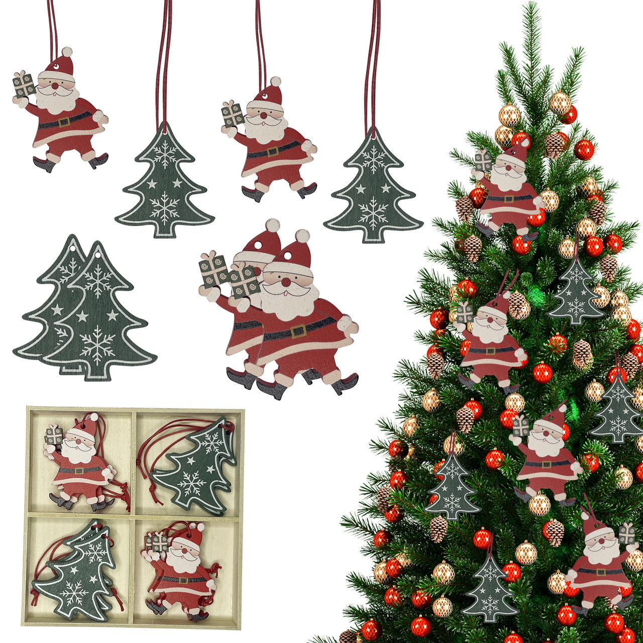 Wooden Christmas Ornaments – 8-Piece Set