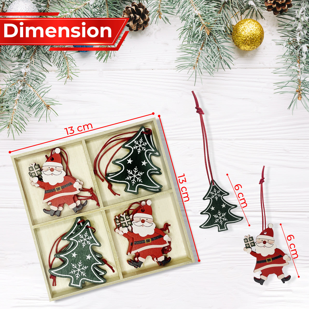 Wooden Christmas Ornaments – 8-Piece Set