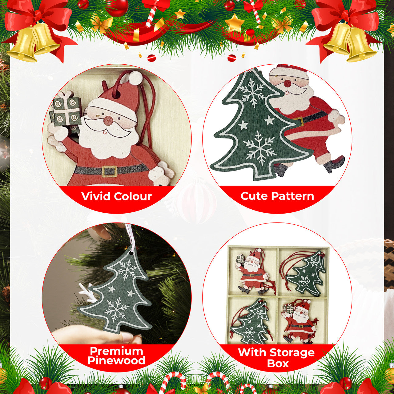Wooden Christmas Ornaments – 8-Piece Set